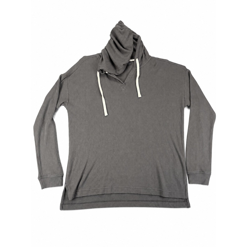 Free Fly Bamboo Waffle Knit Hoodie women L Gray Pullover Coastal Outdoor Granola